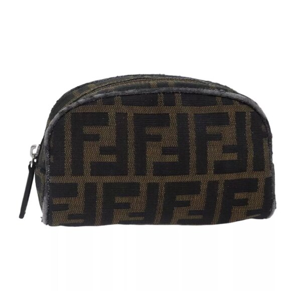 FENDI Zucca Canvas Pouch Brown Black Silver Auth fm3759 - Picture 1 of 16